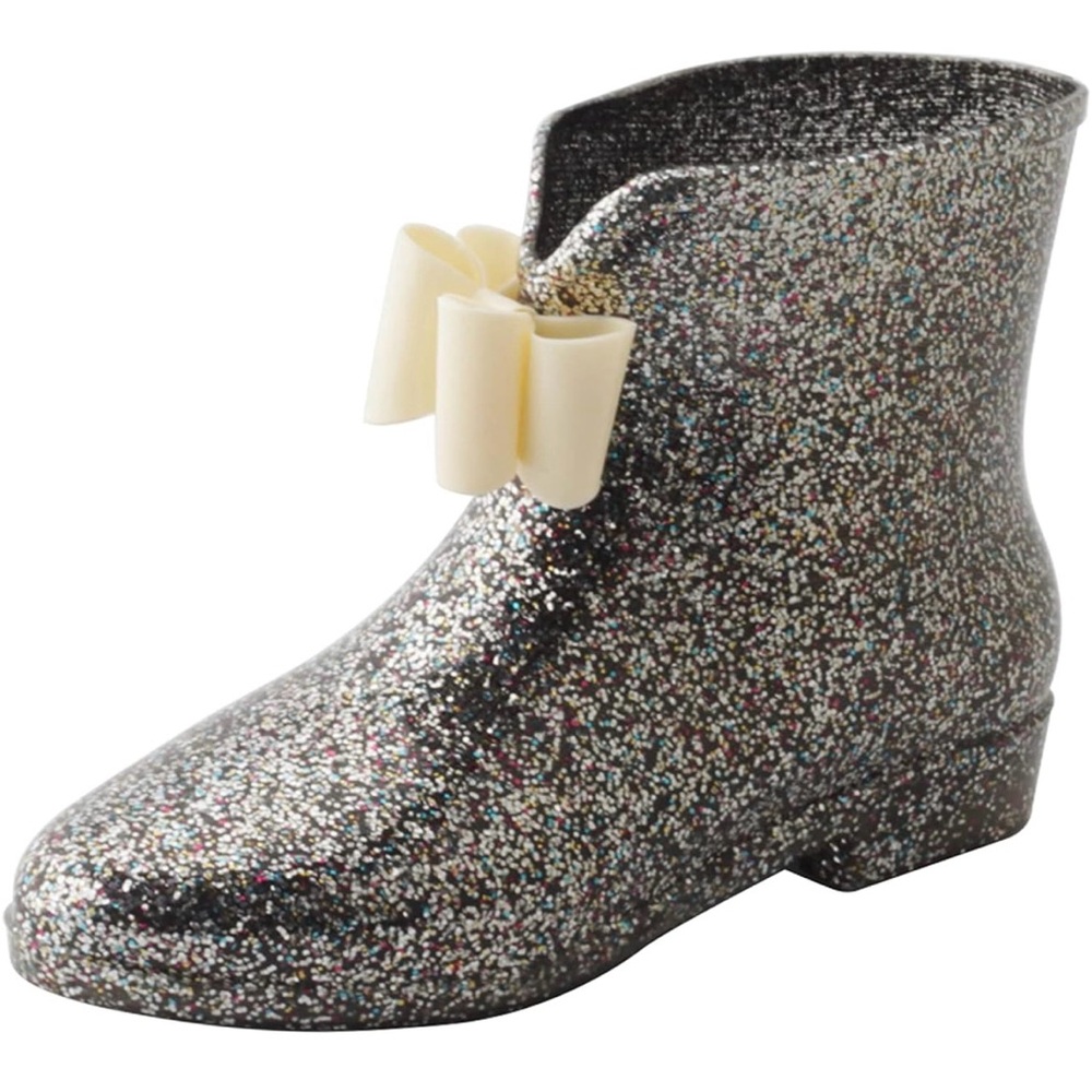 Women's Glitter Jelly Ankle Rain Boots with Bow - 8